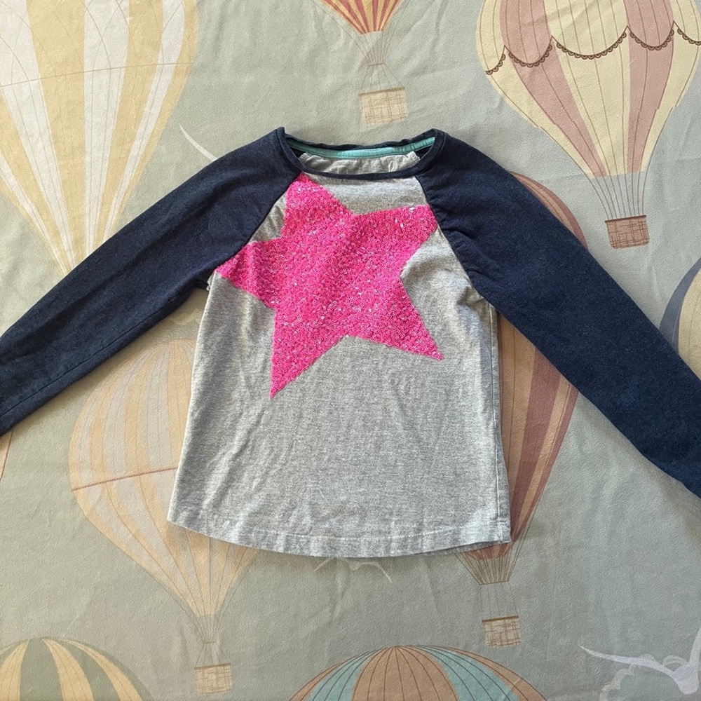 Mini Boden Pink Star Gray and Navy Long Sleeve Top
